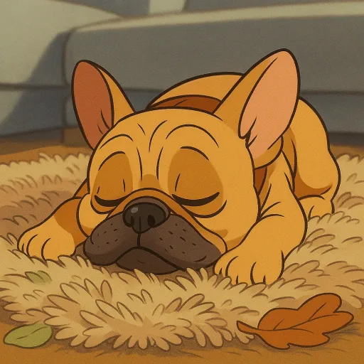 Sleeping French bulldog illustrated as a warm hand-drawn cartoon
